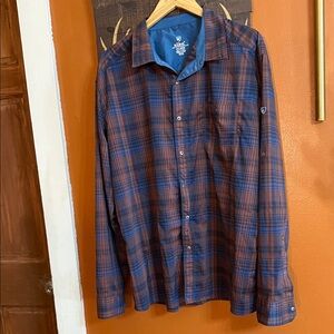 Kuhl Men's Blue and Brown Plaid Shirt